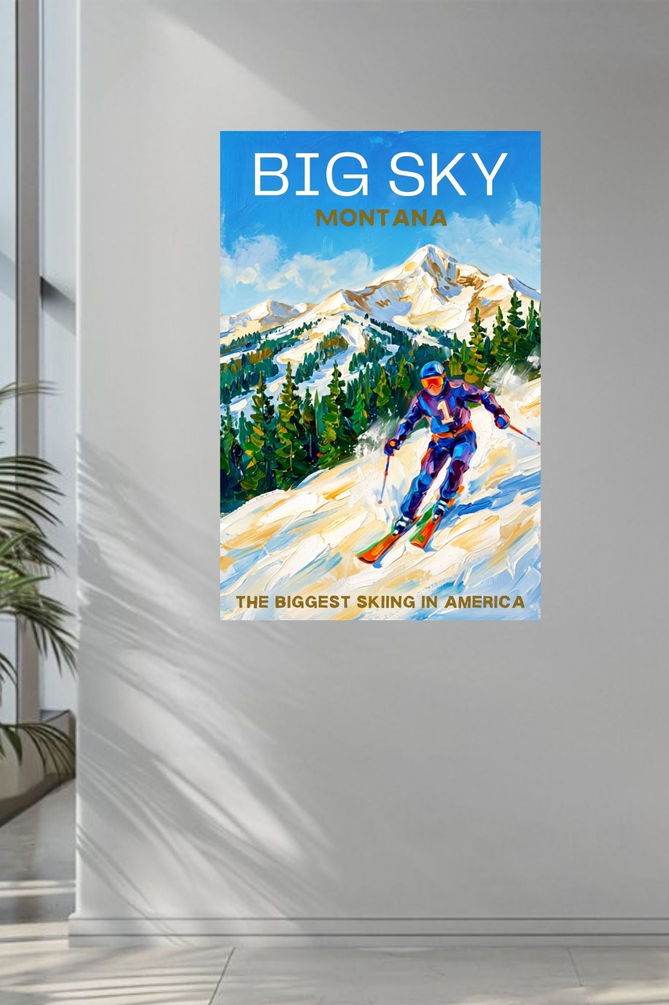 Big Sky Montana | Snow Print| The Biggest Skiing in America Travel Poster | Mountain Ski Resort| Giclée Print on Paper, Canvas, Wood, Metal