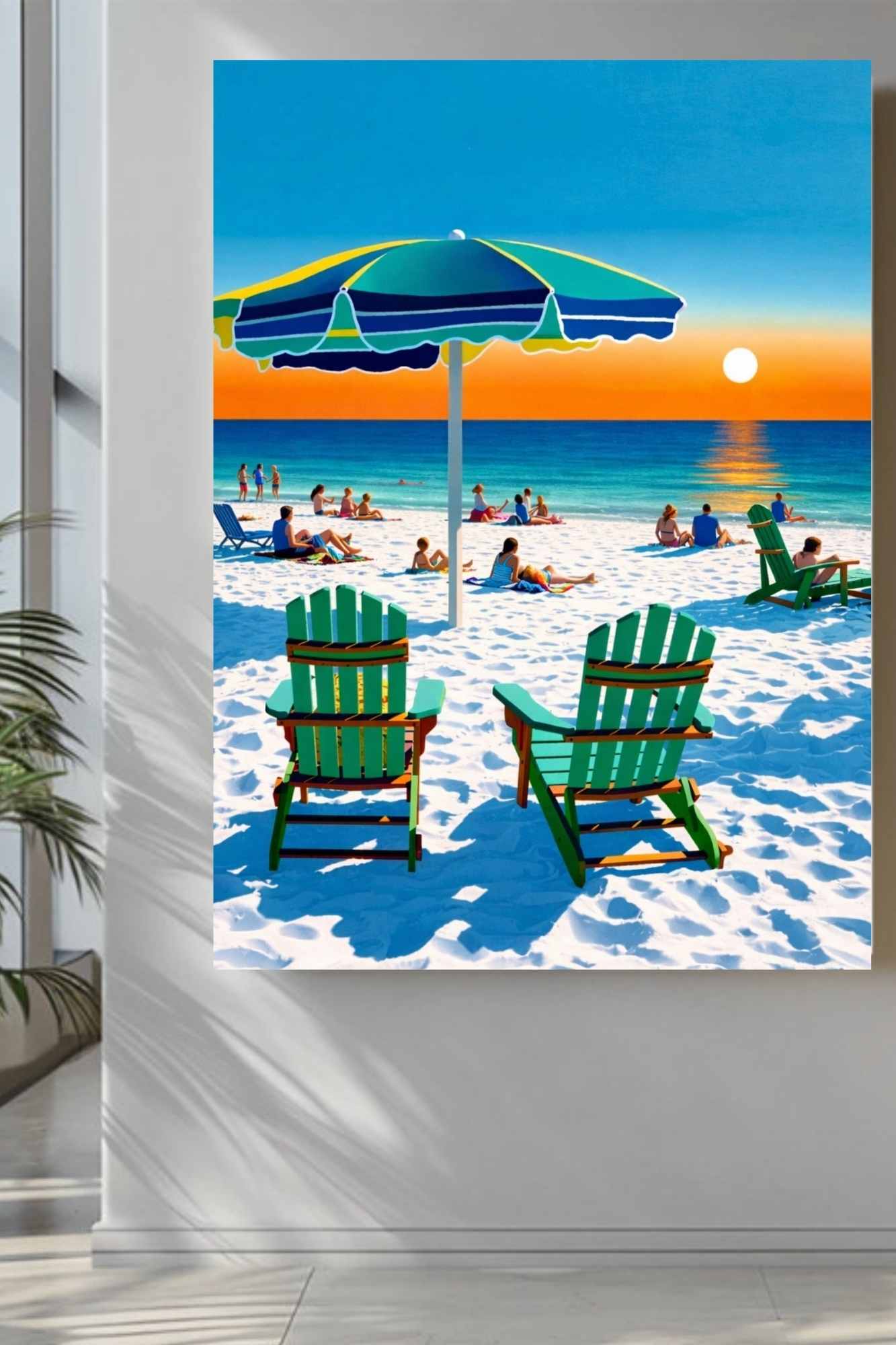 Beach Sunset With Adirondack Chairs| Beach Tropical Print| Giclee Paper- Wood- Metal- Canvas