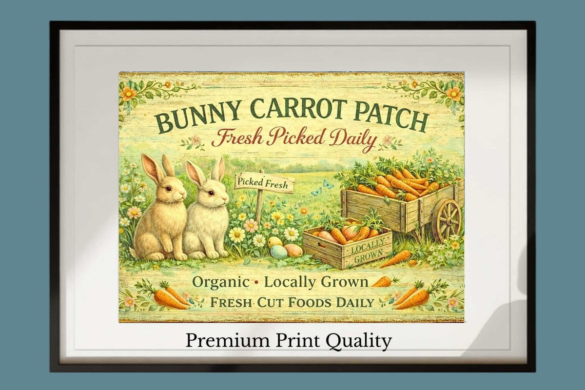Bunny Carrot Patch Art| Giclee Paper,  Prints, Canvas, Wood, or Metal Art