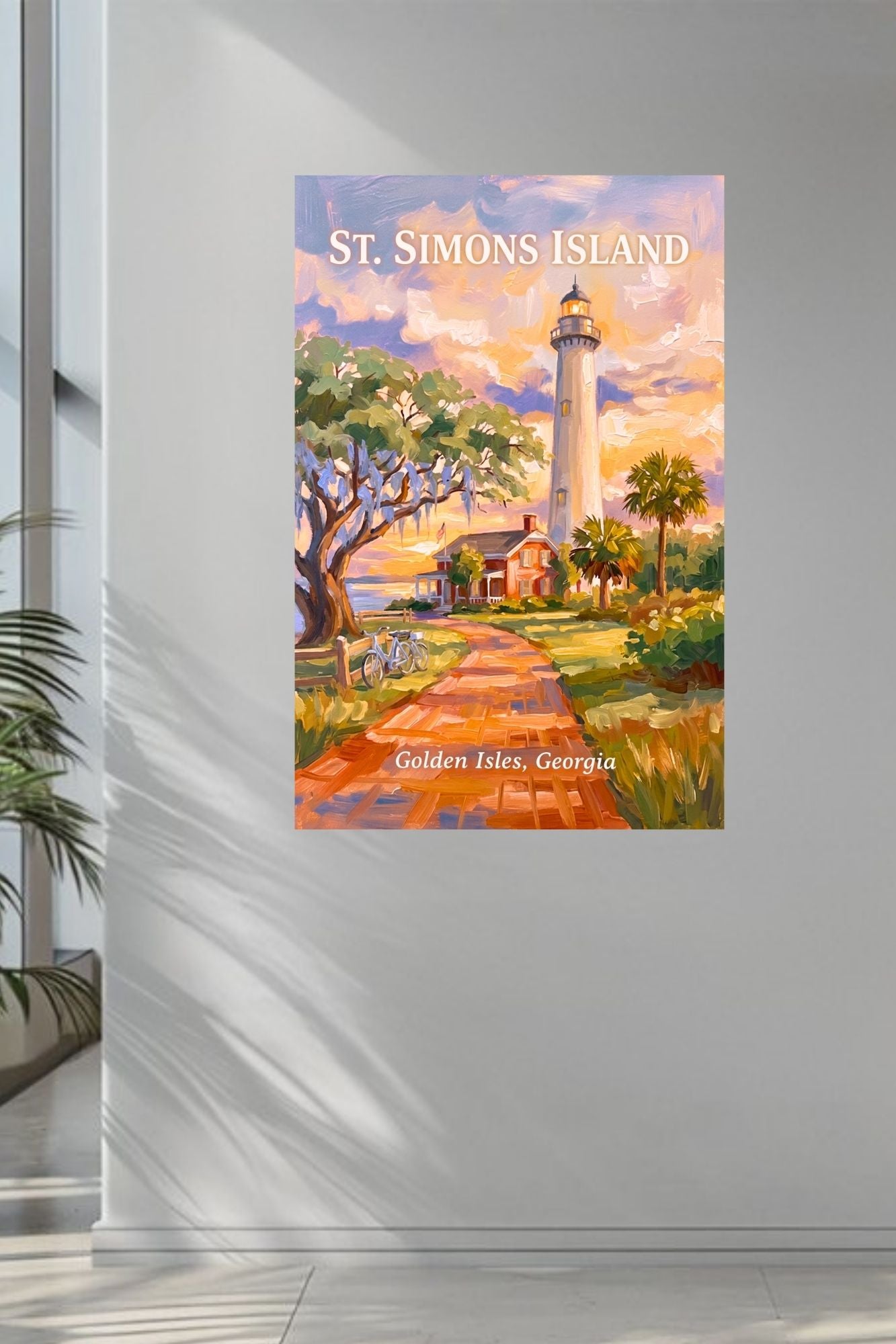 St. Simons Island Lighthouse Scene| Lighthouse Print| Travel Poster|  Giclee Paper- Wood- Metal- Canvas
