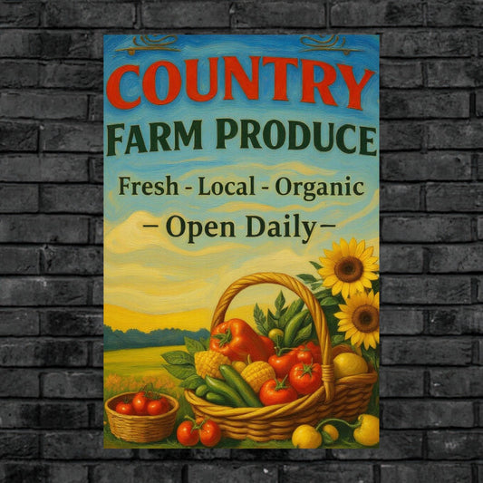 Country Farm Produce| Vegetables-Fruit-Flowers-Prints Canvas Wood or Metal Art