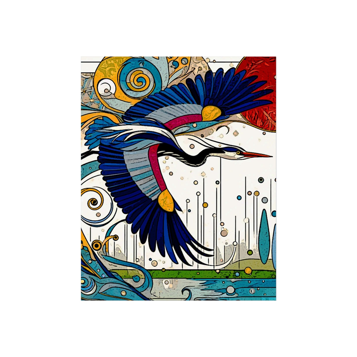 Blue Heron- Art- Giclée Technique Fine Art Posters- No Frame