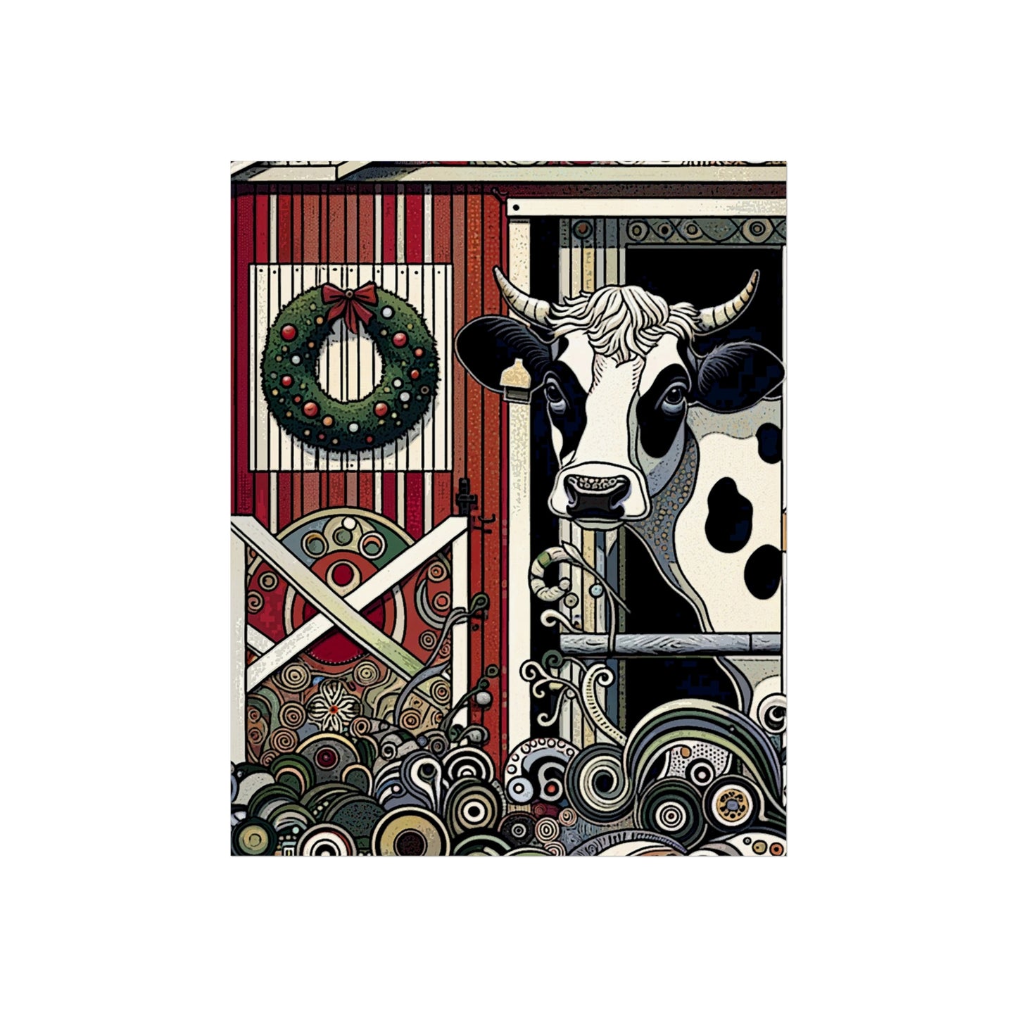 Holly, the Christmas Cow - Art- Giclée Technique Fine Art Posters- No Frame