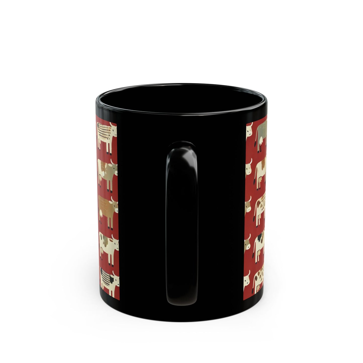 Primitive Boho-Style Cows- 11 oz or 15 oz Ceramic Black Mugs