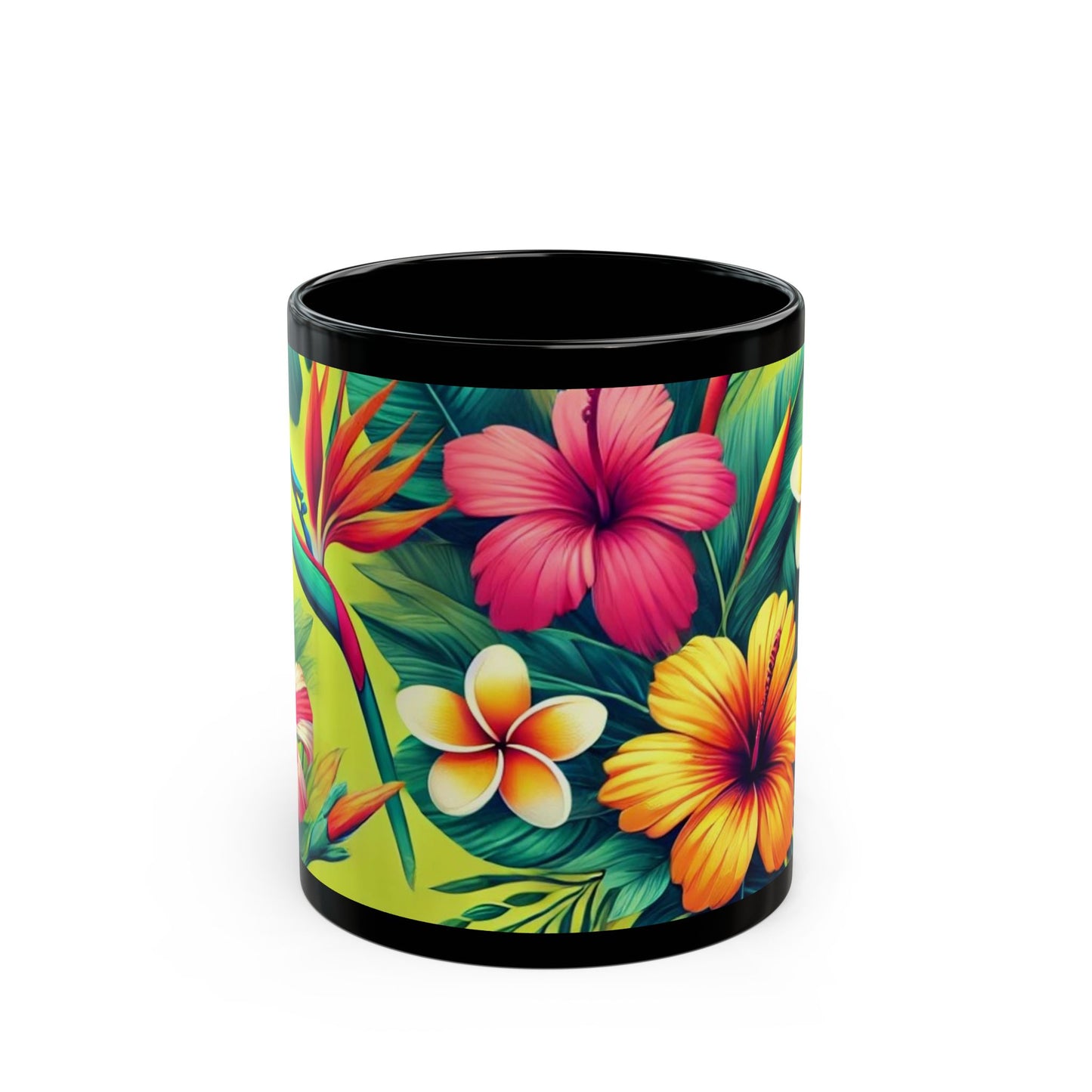 Tropical Florals - 11 oz or 15 oz Ceramic Black Mugs