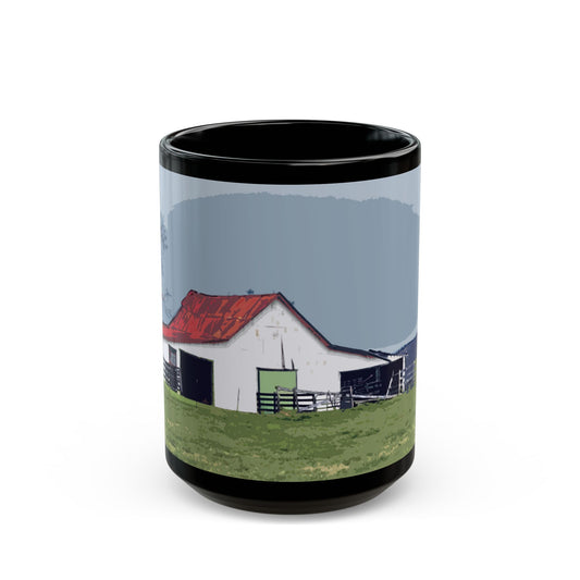Red Roof Mountain - 11 oz or 15 oz Ceramic Black Mugs