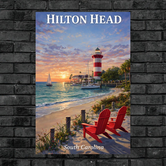 Hilton Head Sunset at Harbour Town Lighthouse | Ocean Beach Art| Travel Poster| Giclee Paper- Wood- Metal- Canvas