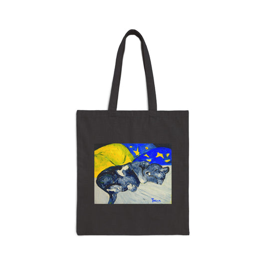 "Sleeping Kitty" Stylish Cotton Canvas Tote Bag, Eco-Friendly Shopping Bag
