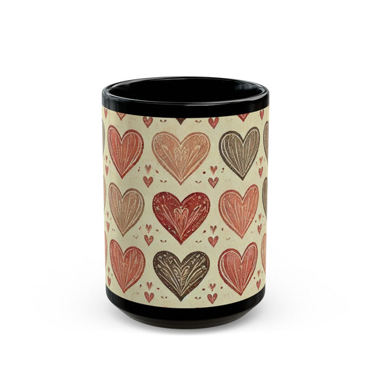Valentine Hearts- 11 oz or 15 oz Ceramic Black Mugs