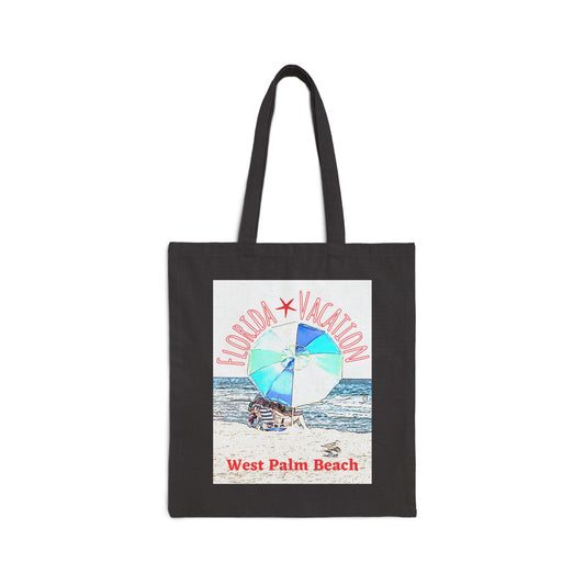 "Florida Vacation West Palm Beach" Stylish Cotton Canvas Tote Bag