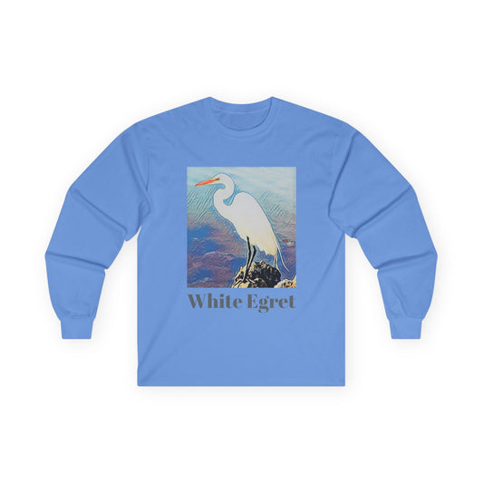 "White Egret" Long Sleeve Casual Unisex Tee Shirt