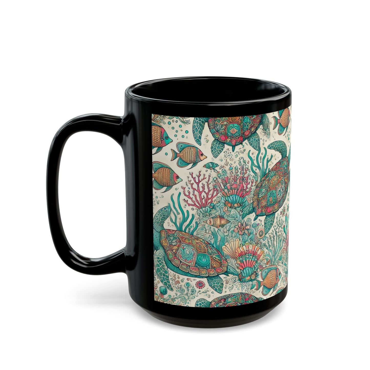 Turtle swimming- 11 oz or 15 oz Ceramic Black Mugs