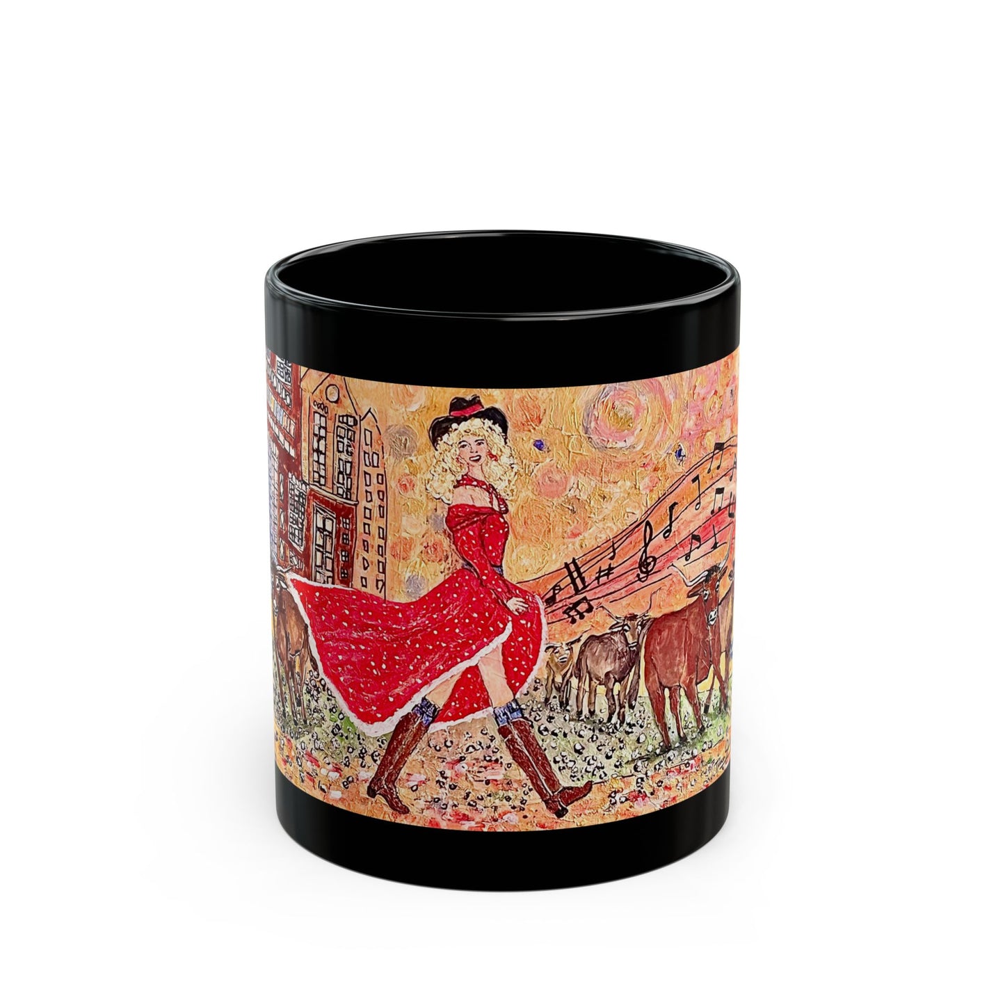 Singing Cowgirl - 11 oz or 15 oz Ceramic Black Mugs