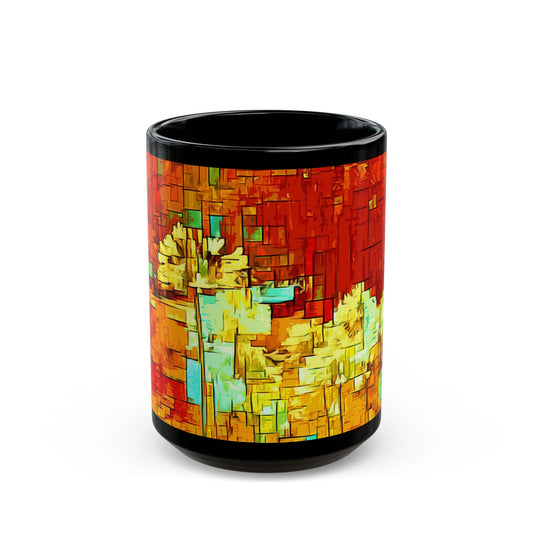 Modern Flowers- 11 oz or 15 oz Ceramic Black Mugs