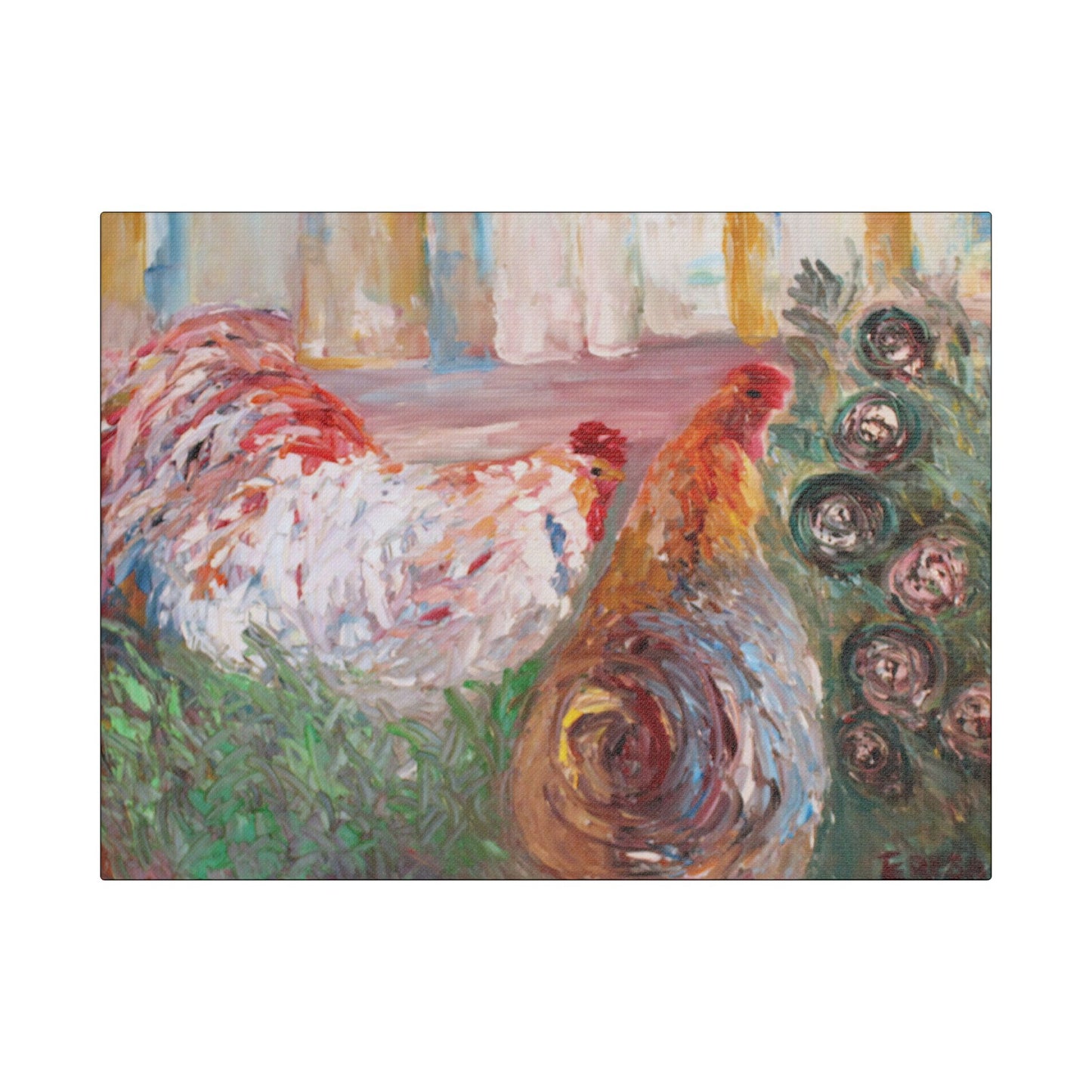 Betsy's Chicken- Art- Gallery Wrapped- Satin Stretched Canvas Gallery Wraps - No Frame Needed