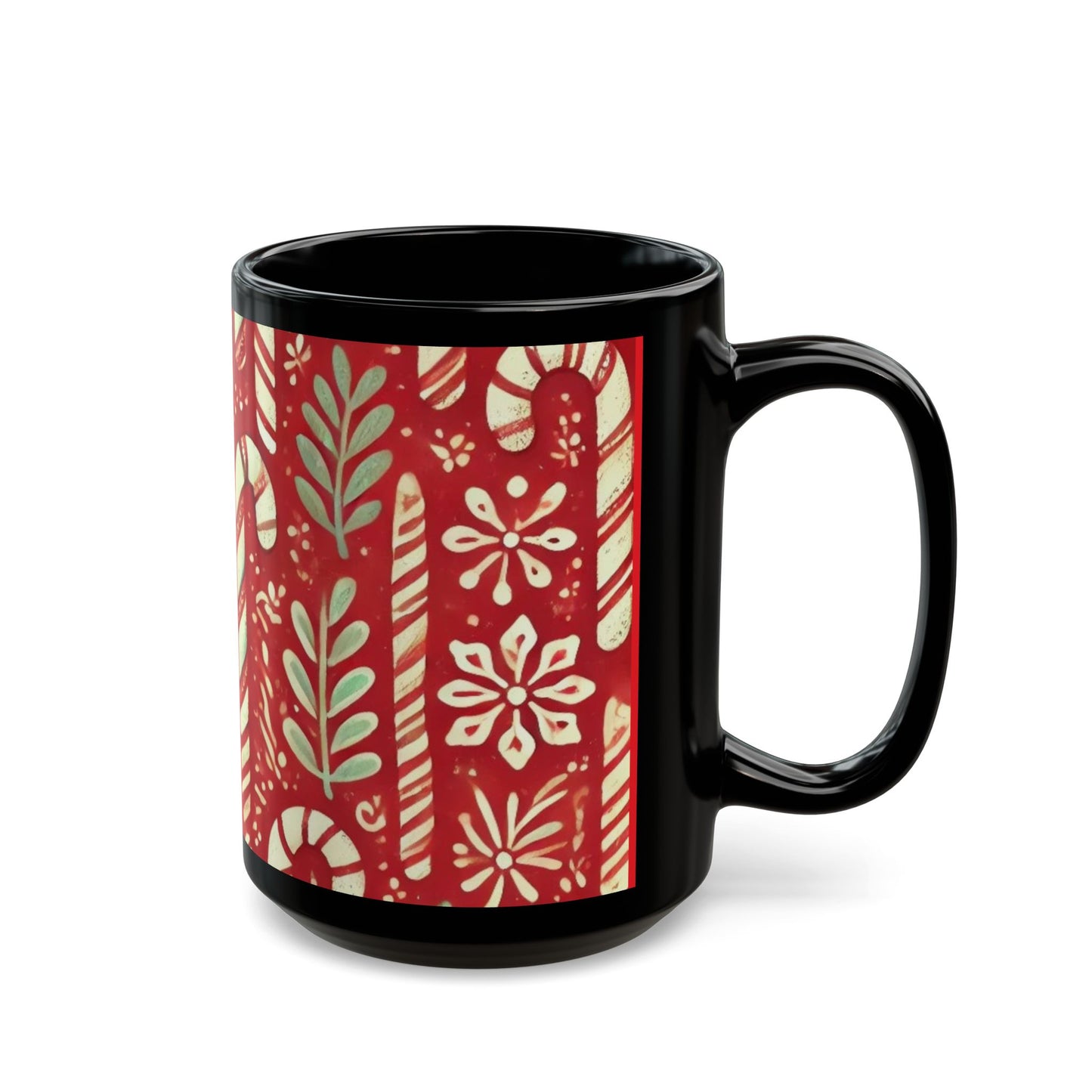 Primitive Candy Cane- 11 oz or 15 oz Ceramic Black Mugs