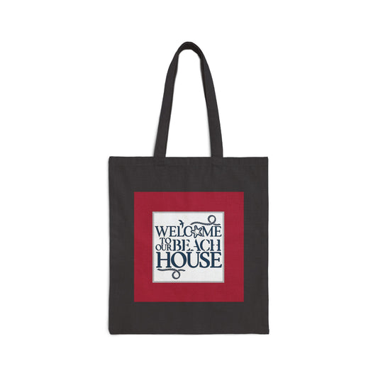 "Welcome to the Beach House- Red" Stylish Cotton Canvas Tote Bag