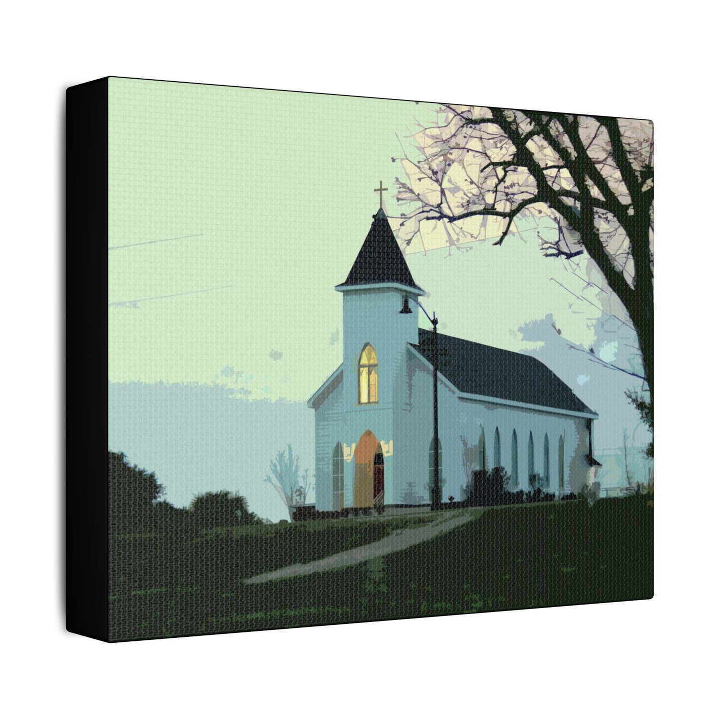 Coastal Church- Art- Gallery Wrapped- Satin Stretched Canvas Gallery Wraps - No Frame Needed