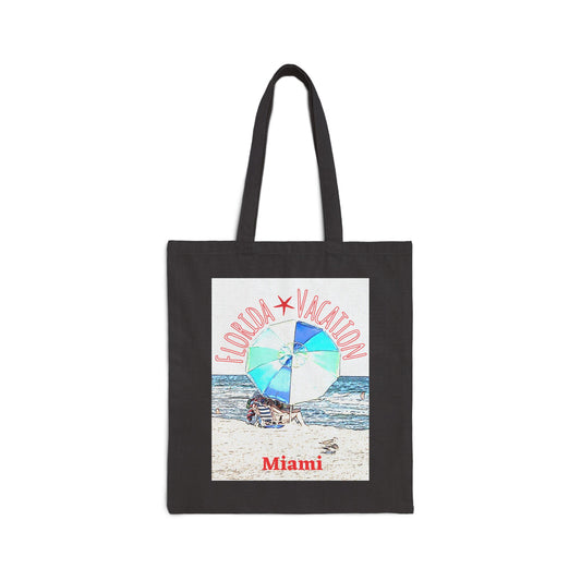 "Florida Vacation Miami" Stylish Cotton Canvas Tote Bag