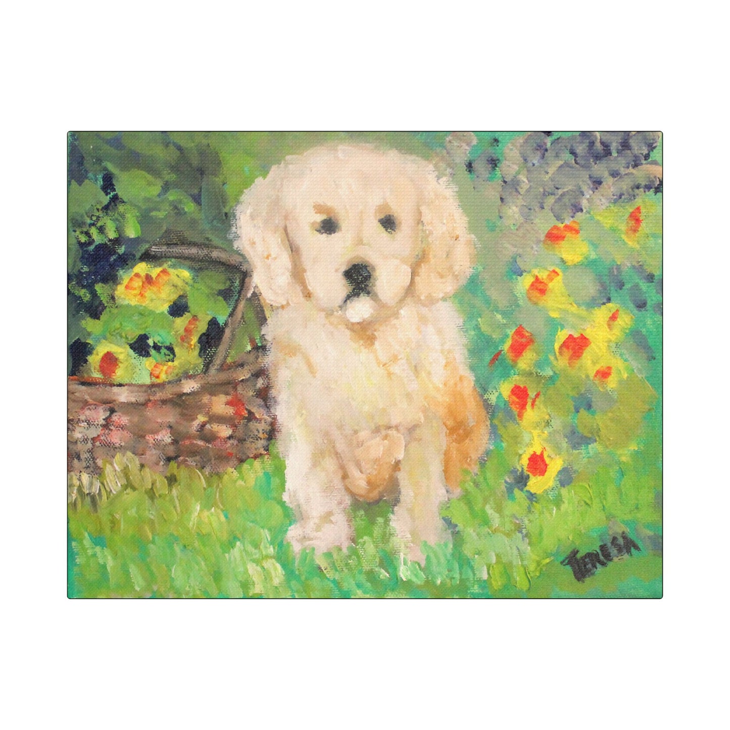 Golden Puppy- Art- Gallery Wrapped- Satin Stretched Canvas Gallery Wraps - No Frame Needed