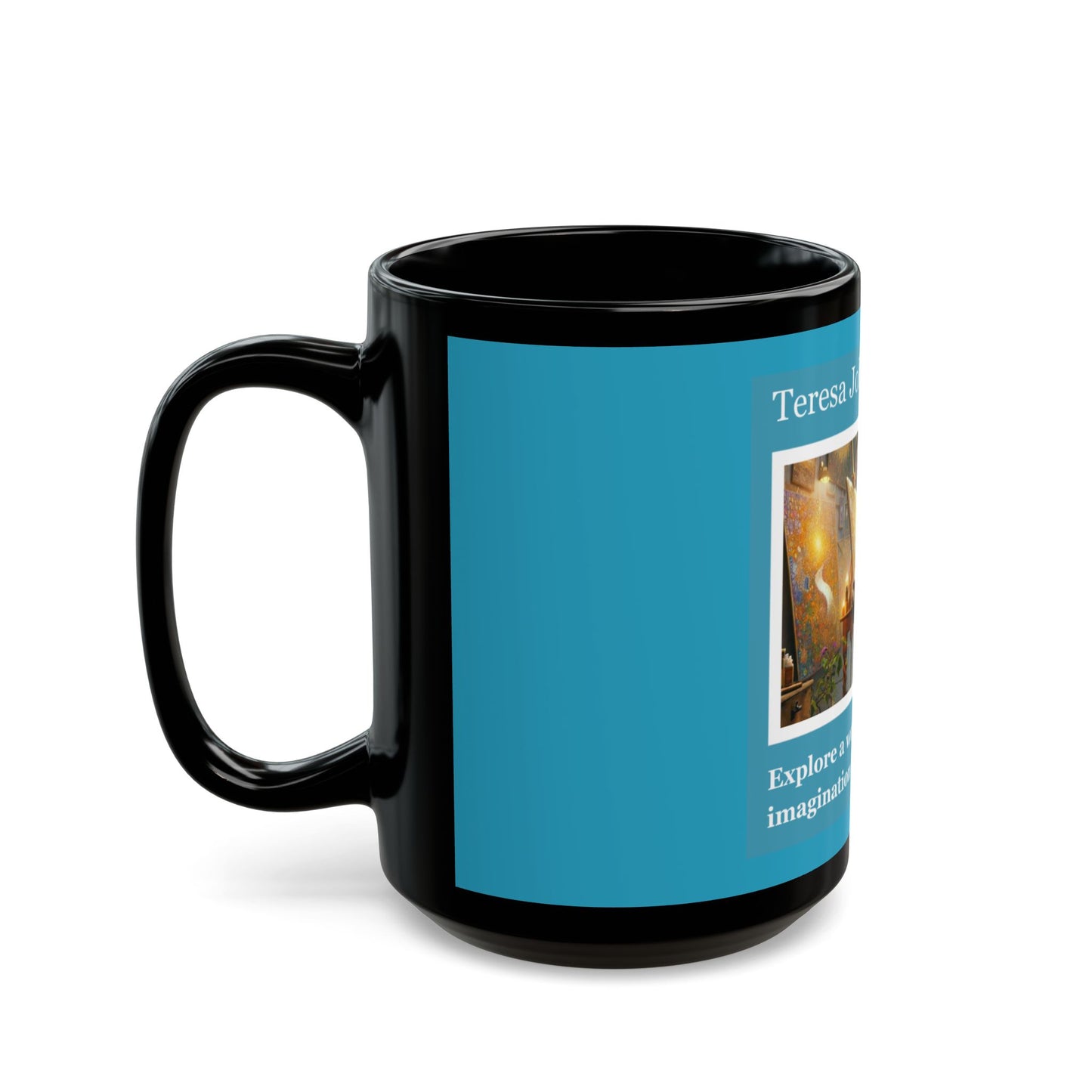 Teresa Johnson Art Logo - 11 oz or 15 oz Ceramic Black Mugs