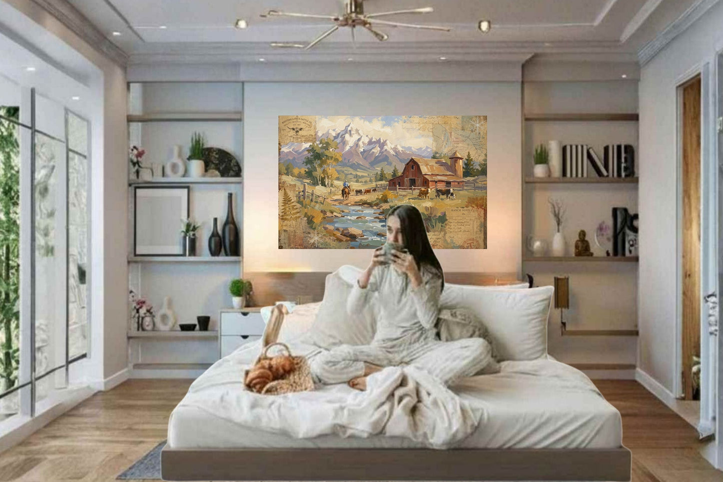 Rancher's Retreat| Rustic Ranch & Mountain Landscape Print | Western Farmhouse Giclée Print on Paper, Canvas, Wood & Metal