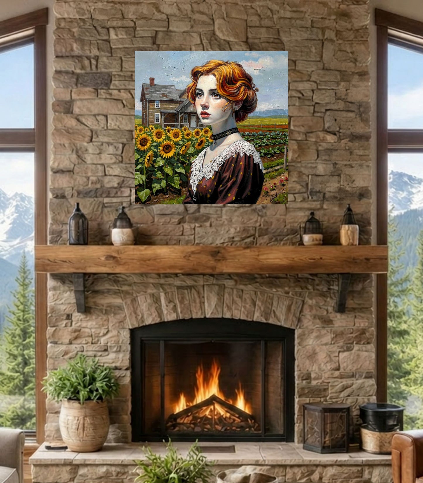 Vintage Farm Girl| Harvest Art| Giclee Paper- Wood- Metal- Canvas
