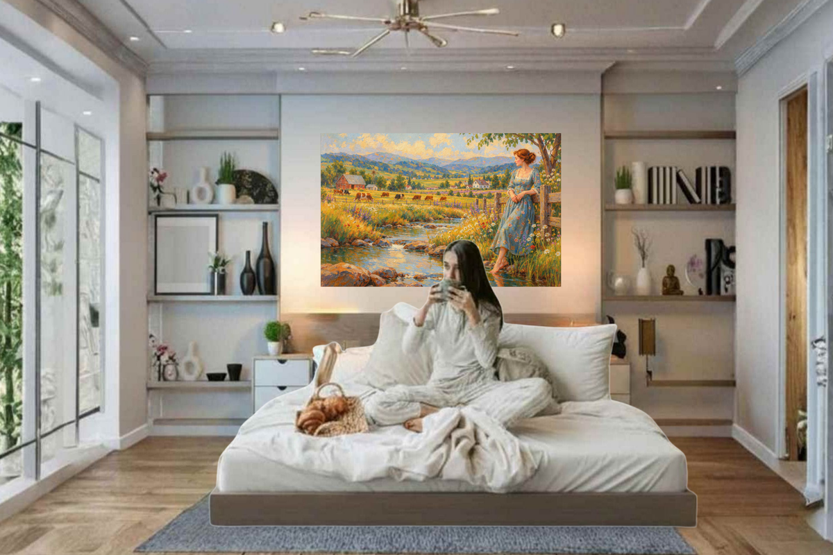 Barefoot Where The Wildflowers Grow | Vintage Farm Landscape Art | Giclee Paper • Wood • Metal • Canvas