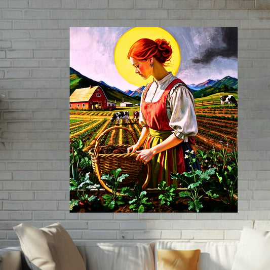 Harvest The Garden| Vintage Farm Cow Art| Giclee Paper- Wood- Metal- Canvas