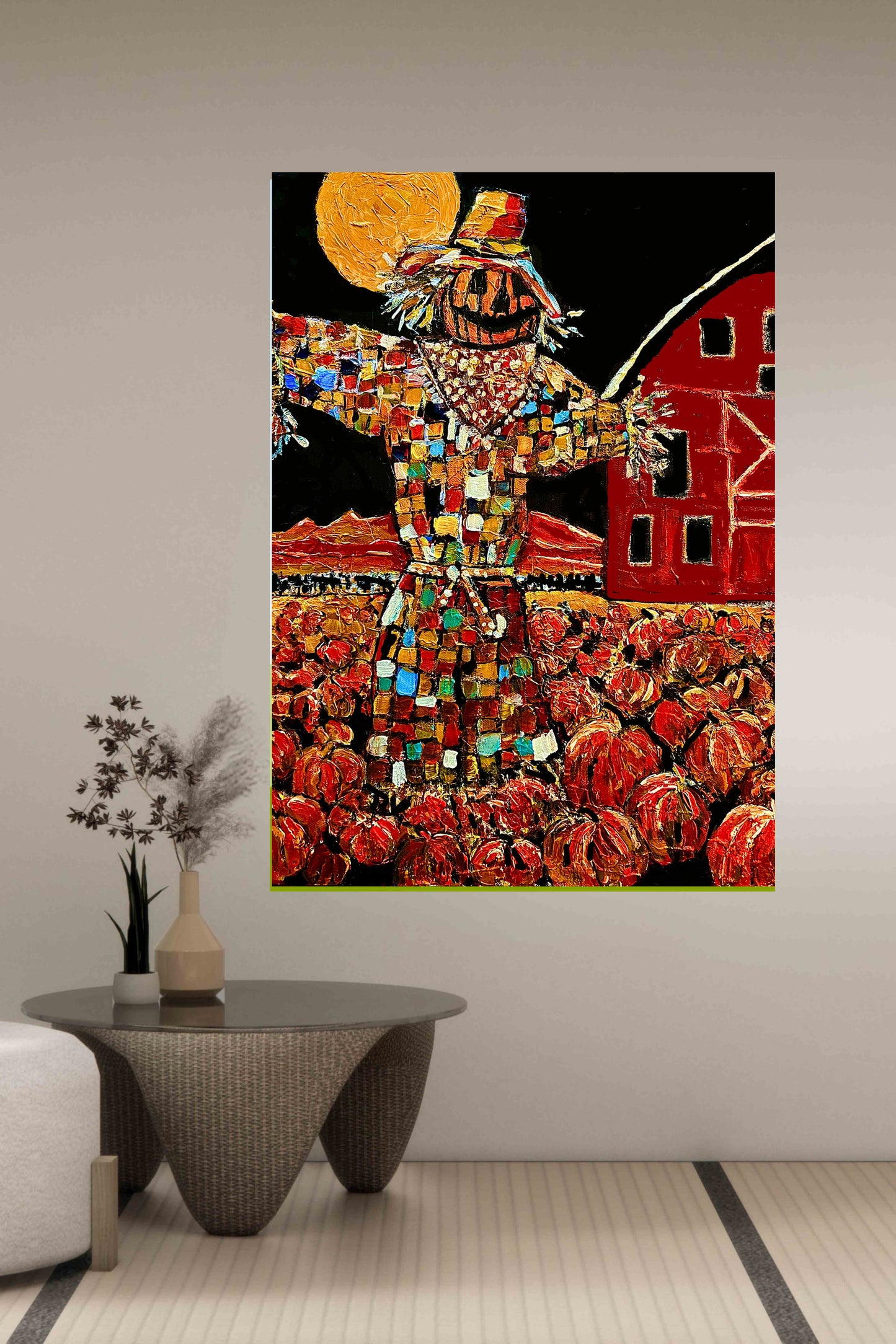Scary Scarecrow- Farm| Autumn Art| Halloween Pumpkins| Giclee Paper- Wood- Metal- Canvas