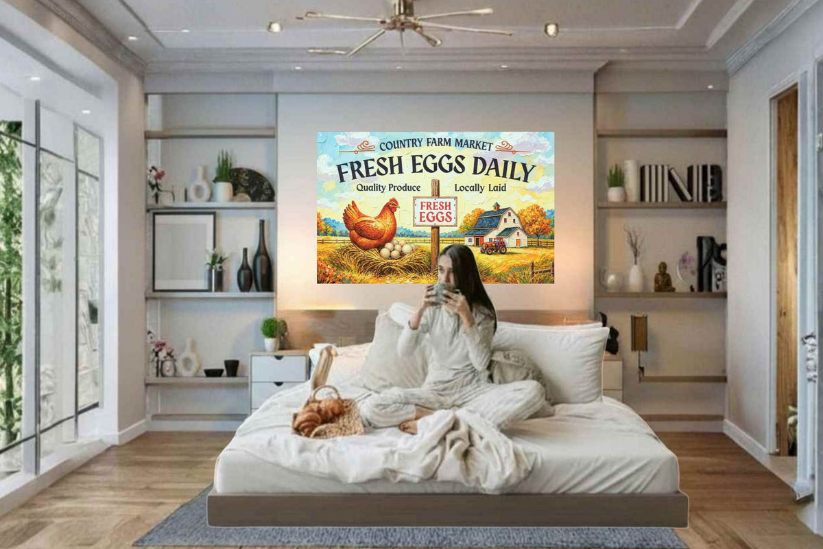 Rustic Farm Market Sign with Eggs| Farm Art Sign| Prints, Canvas, Wood, or Metal Art