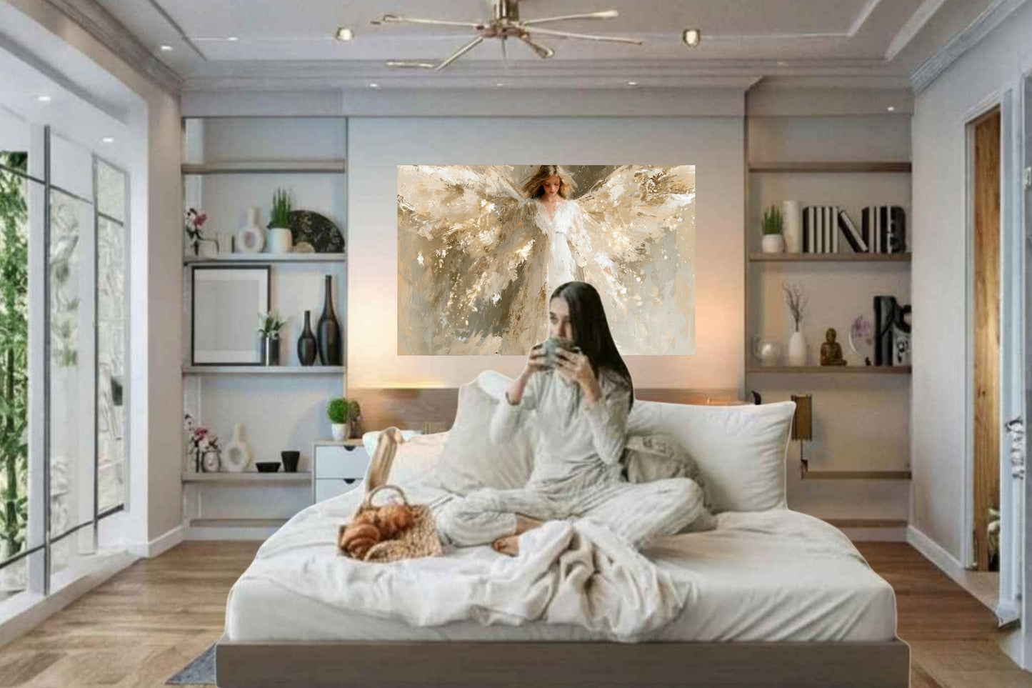 Whispers Of Grace | Angel Art | Christian Wall Decor | Neutral Spiritual Art | Heavenly Angel Print