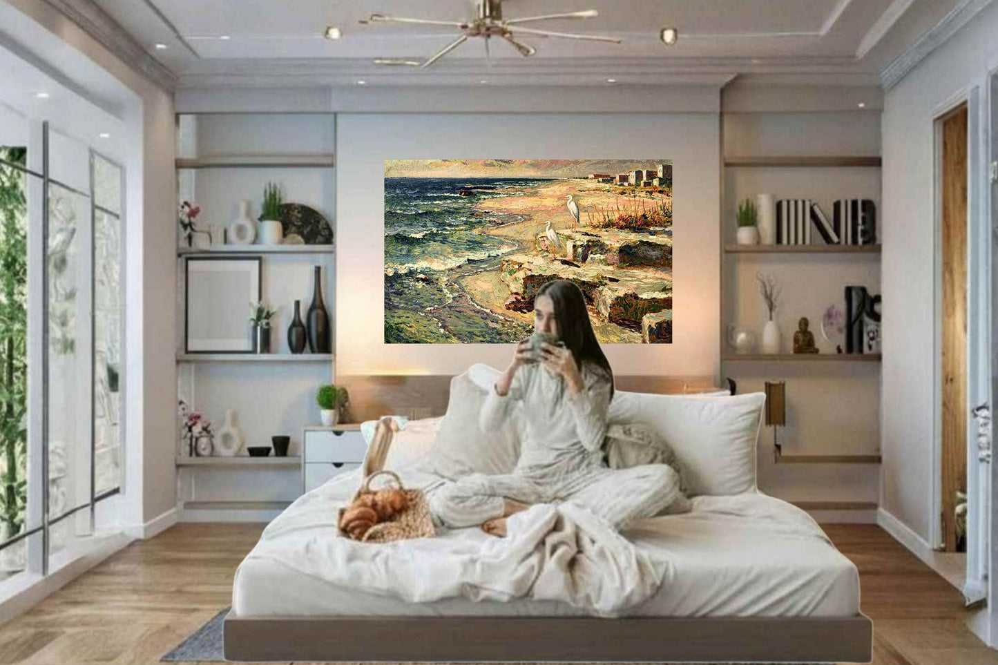 Coastal Herons – Impressionist Print| Beach Print| Shorebirds at the Surf| Coastal Wall Art| Giclée on Canvas, Wood, Metal, Fine Art Paper