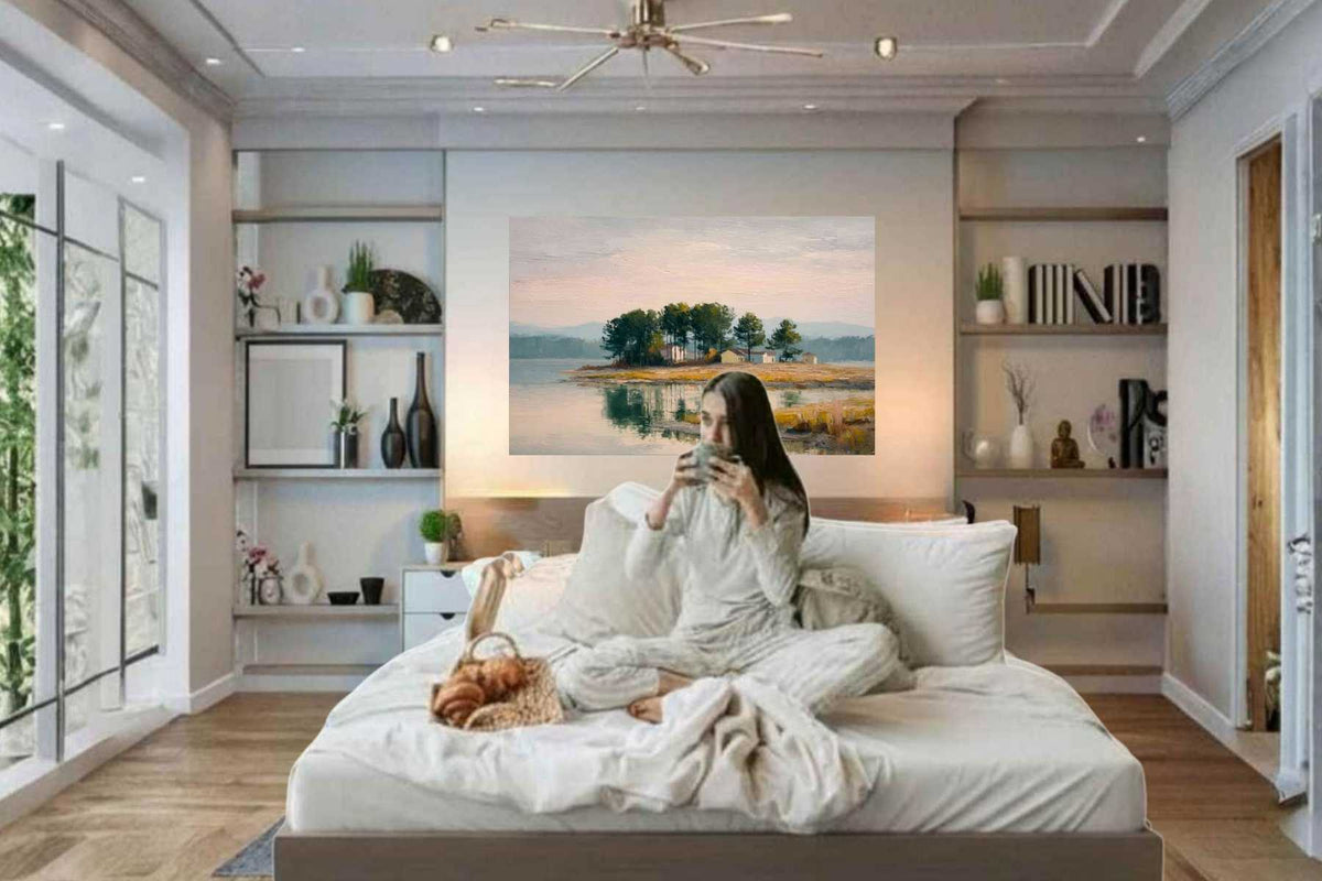 Coastal Point | Coastal Print| Landscape Art Print | Serene Island art| Impressionist Seascape | Beach House Wall Art | Lake & Coastal Decor