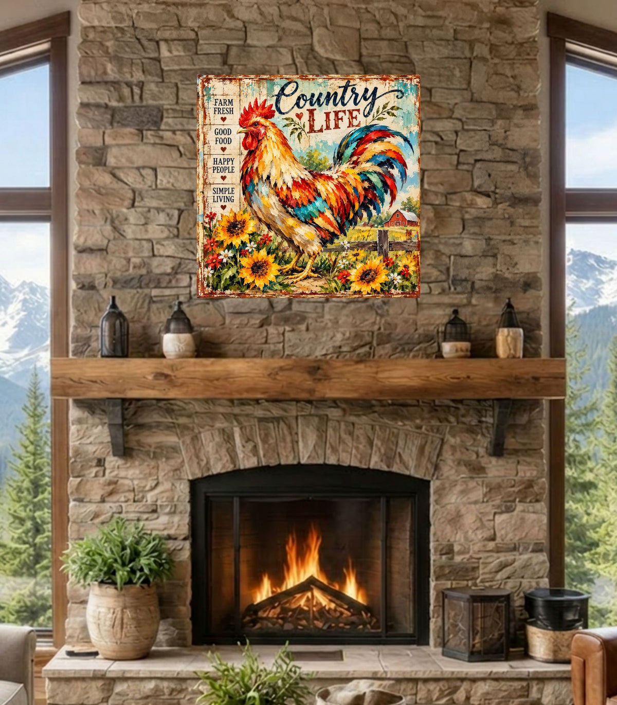 Country Life Rooster | Farm Fresh Country Kitchen Art | Giclée Paper • Wood • Metal • Canvas