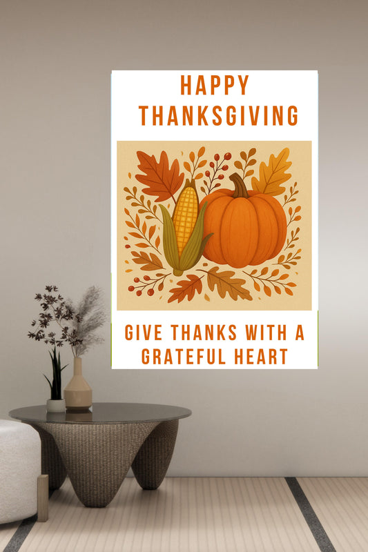 Happy Thanksgiving Give Thanks| Celebrate the Holiday- Holiday Art Prints And Canvases| Giclee Paper- Wood- Metal- Canvas