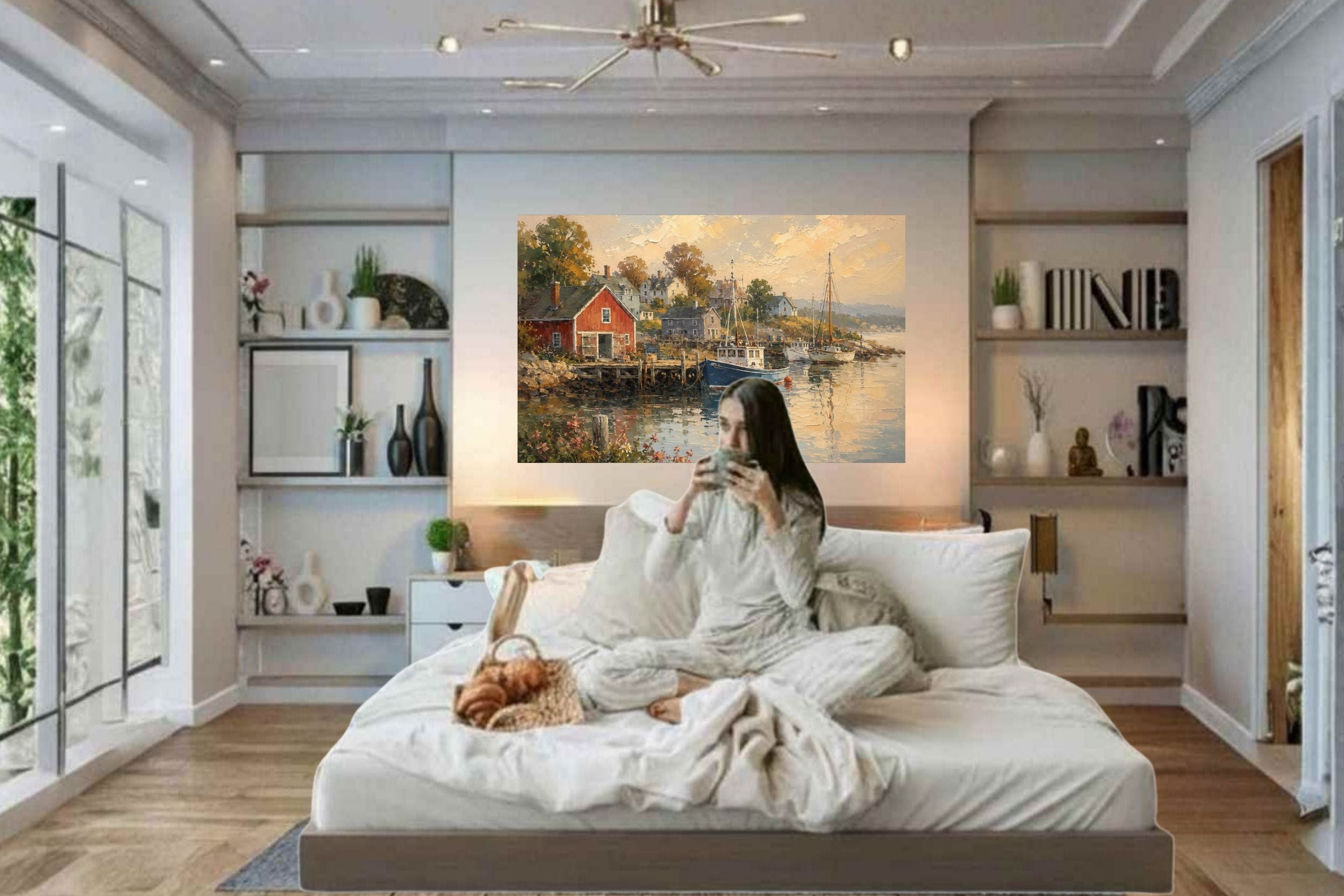 Coastal Harbor at Golden Hour| Coast Ship Art| Giclee Paper- Wood- Metal- Canvas