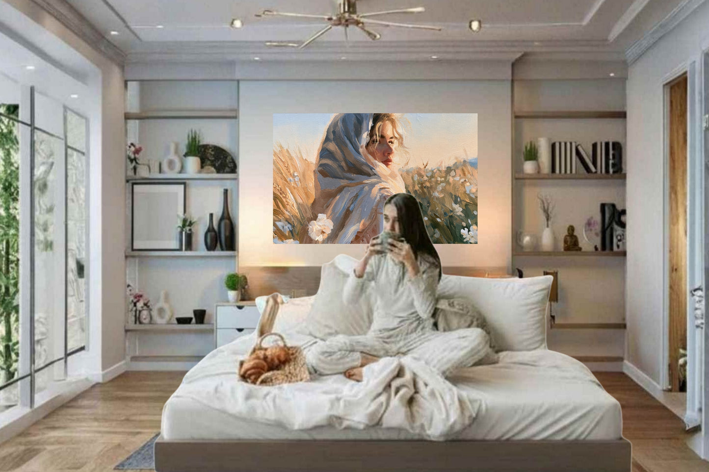 Lovely Woman | Vintage Farm Girl Art Print | Golden Wheat Field | Rustic Country Wall Art | Giclee Paper Canvas Wood & Metal