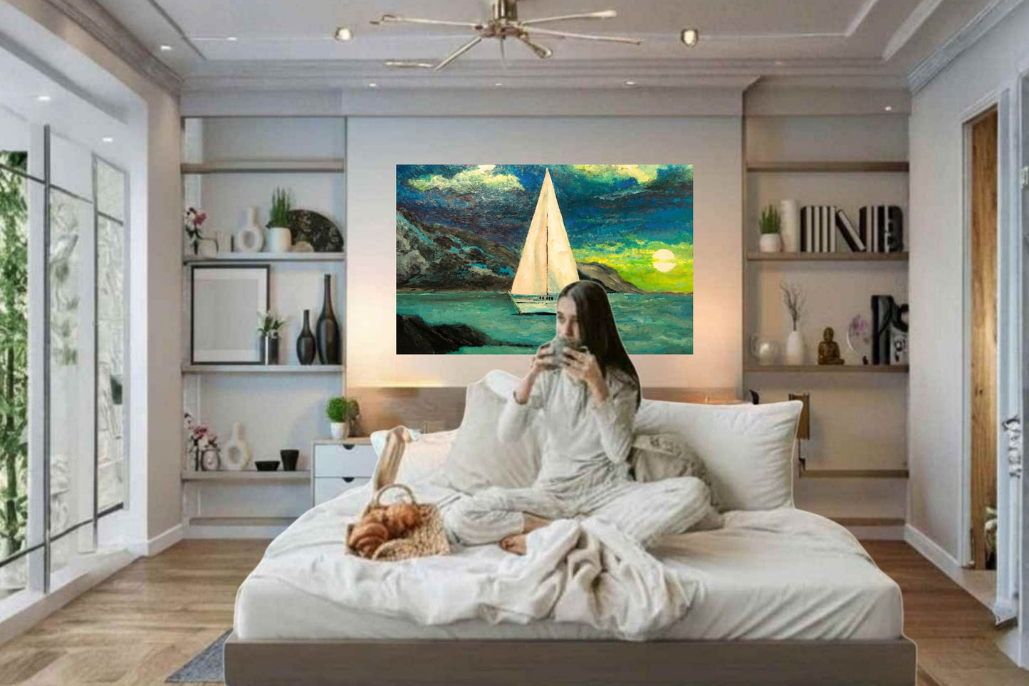 Sailing Past the Point | Original Teresa Johnson Coastal Sailboat Art | Ocean Seascape | Nautical Wall Decor | Giclée Paper • Wood • Metal • Canvas