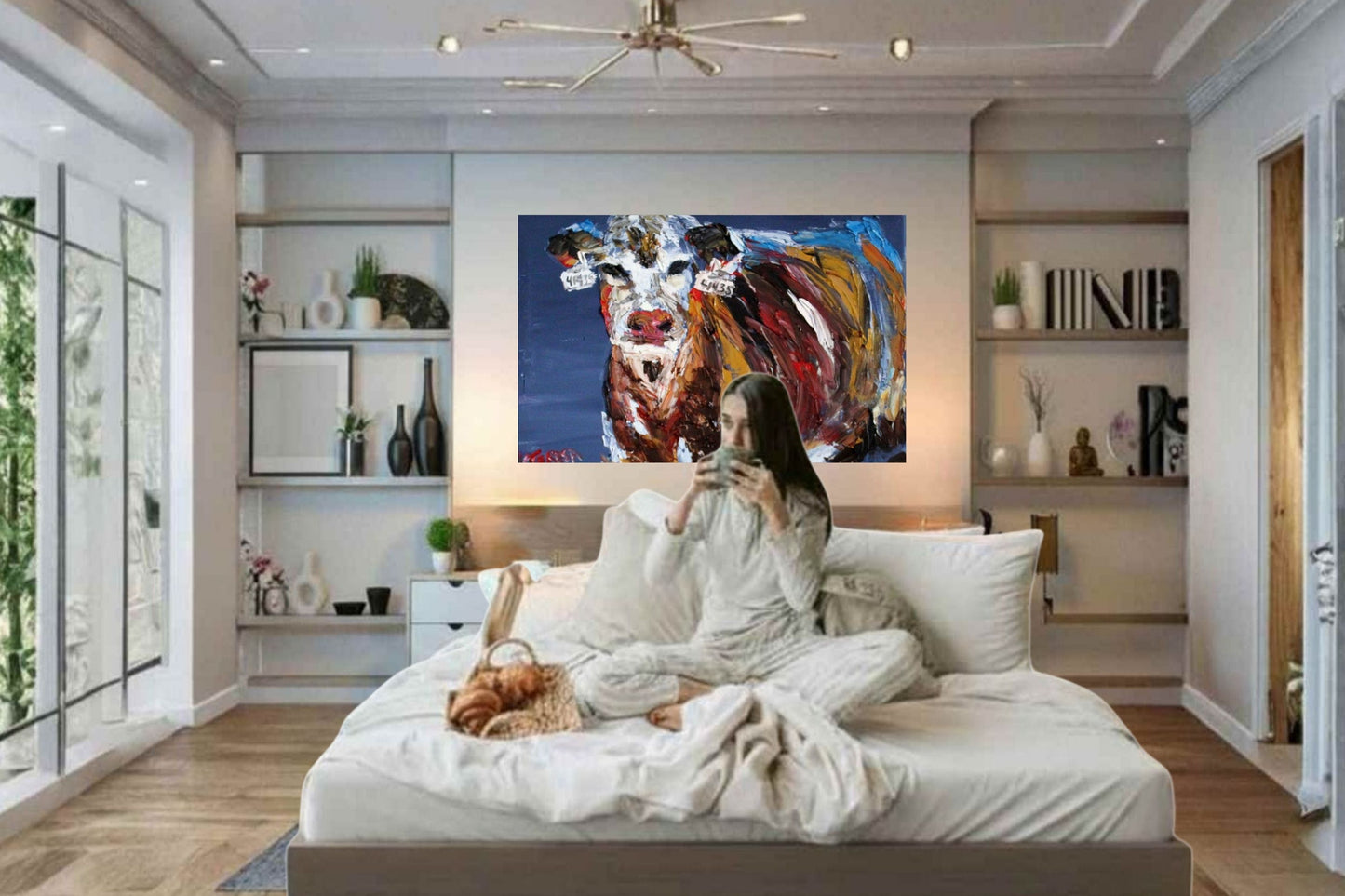 Pose for Me | Original Teresa Johnson Cow Art | Abstract Animal | Giclee Paper- Wood- Metal- Canvas