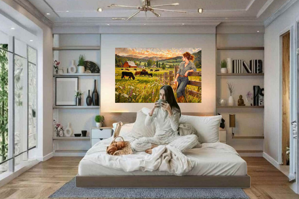Where The Cattle Graze | Modern Farm Wife & Cattle Art | Giclee Paper • Canvas • Wood • Metal