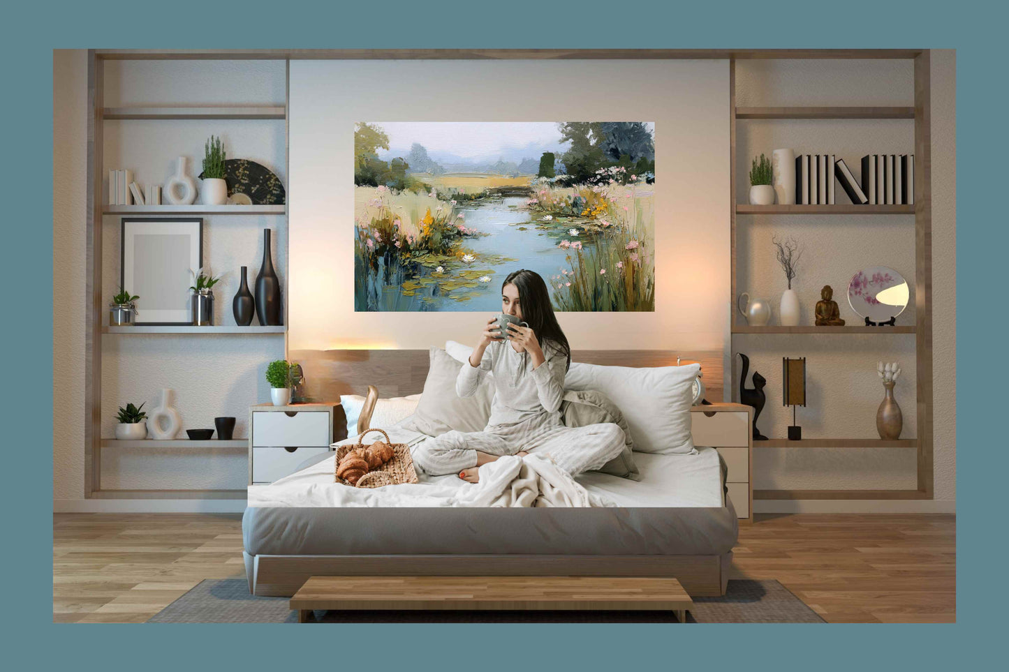 The Lily Pond – Impressionist Water Garden Painting, Lily Pad Pond Wall Art, Giclee Paper- Wood- Metal- Canvas