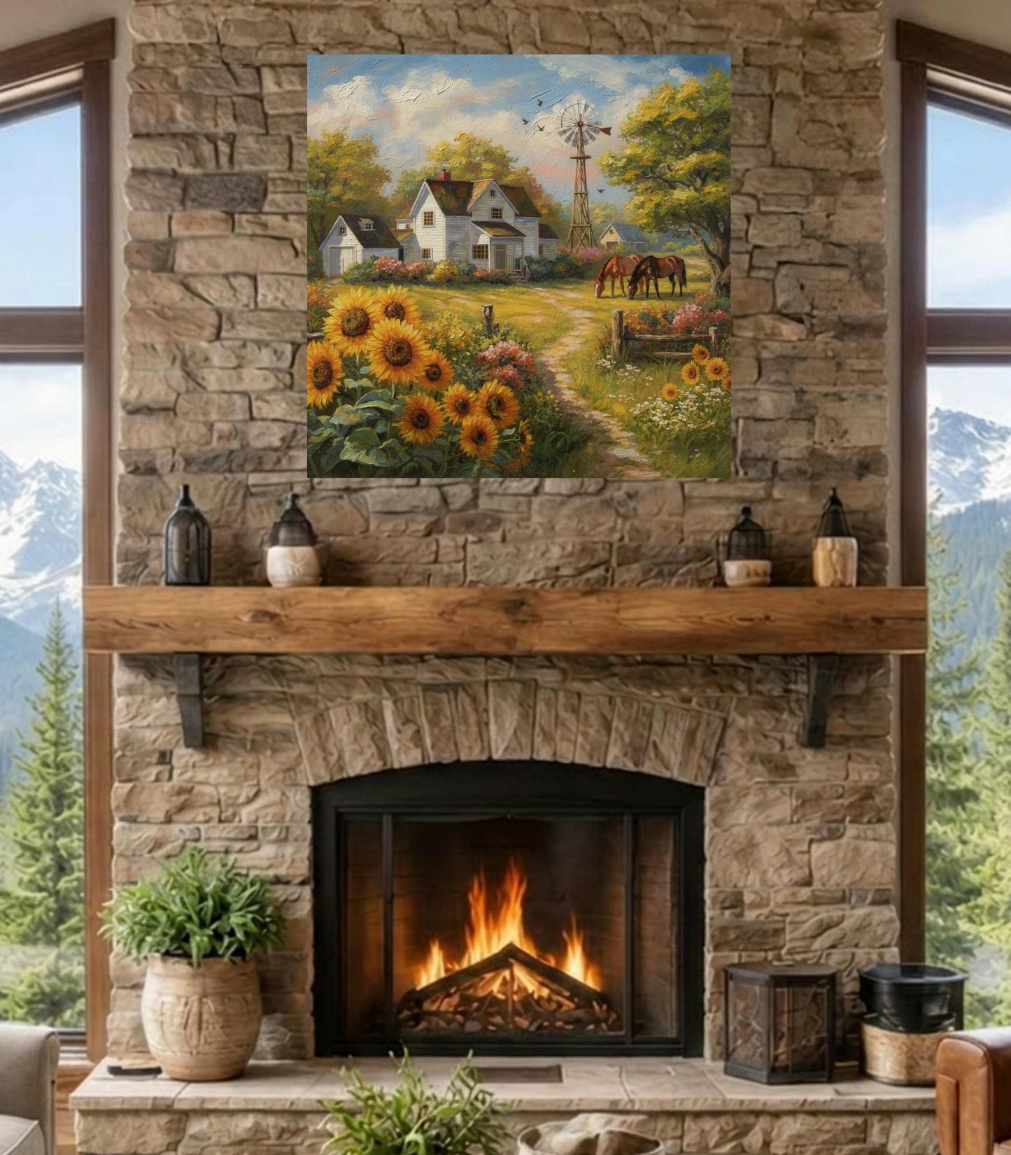 Sunflower Farm | Bee Art Prints| Farmhouse Garden Prints| Giclee Paper- Wood- Metal- Canvas