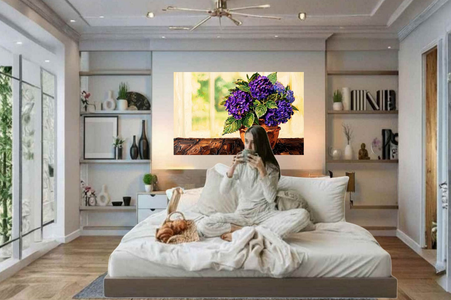 French Country Hydrangeas | Purple Hydrangea Floral Art Print | Cottage Garden Wall Decor | Giclée Paper, Canvas, Wood & Metal