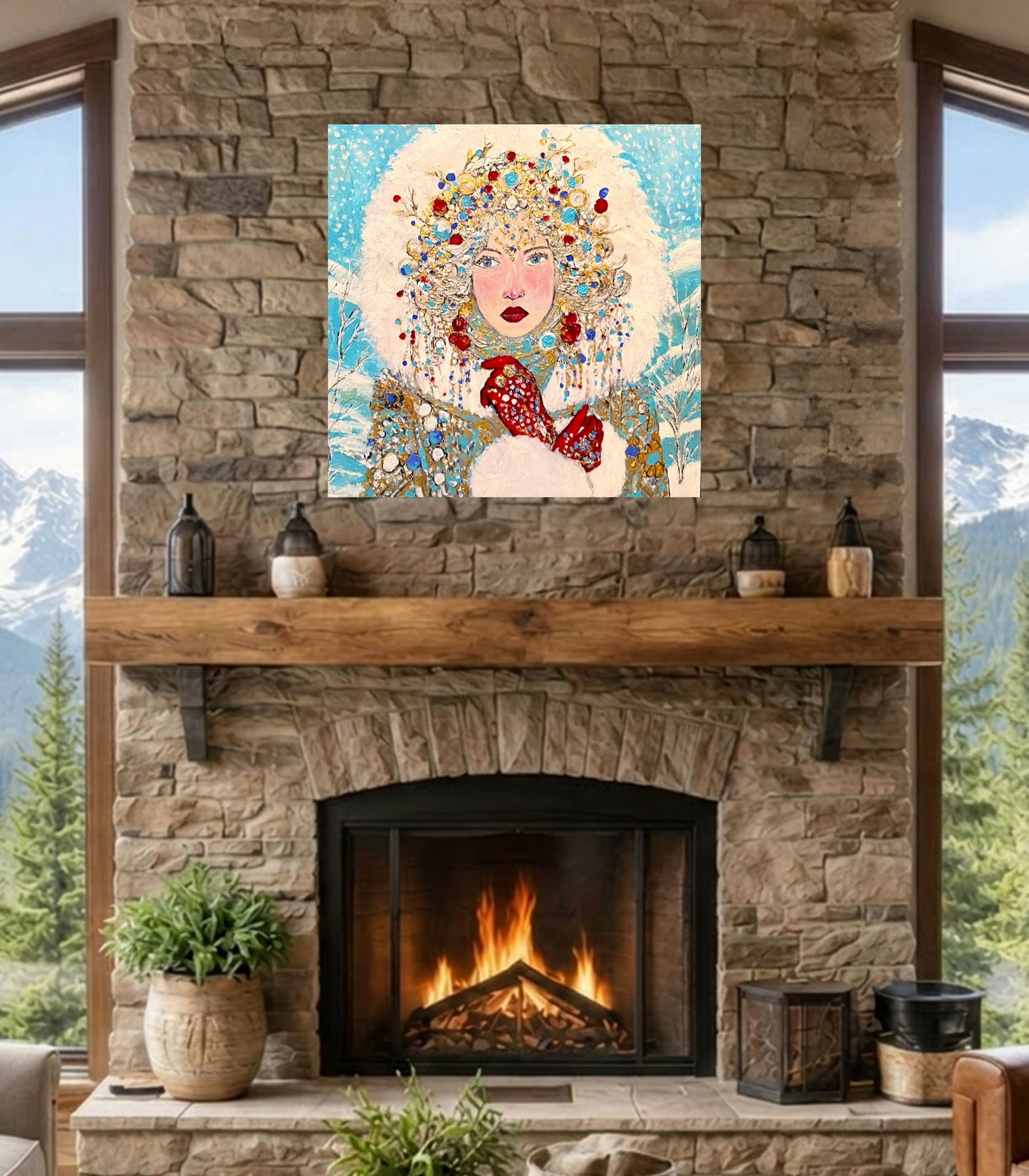 The Queen of Winter| Snow Beauty| Jewel Art| Giclee Paper- Wood- Metal- Canvas