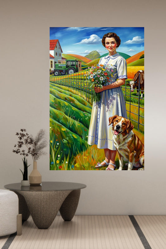 1940s Farm Woman| Strong Woman Art| Vintage Style Farmhouse| Giclee Paper- Wood- Metal- Canvas