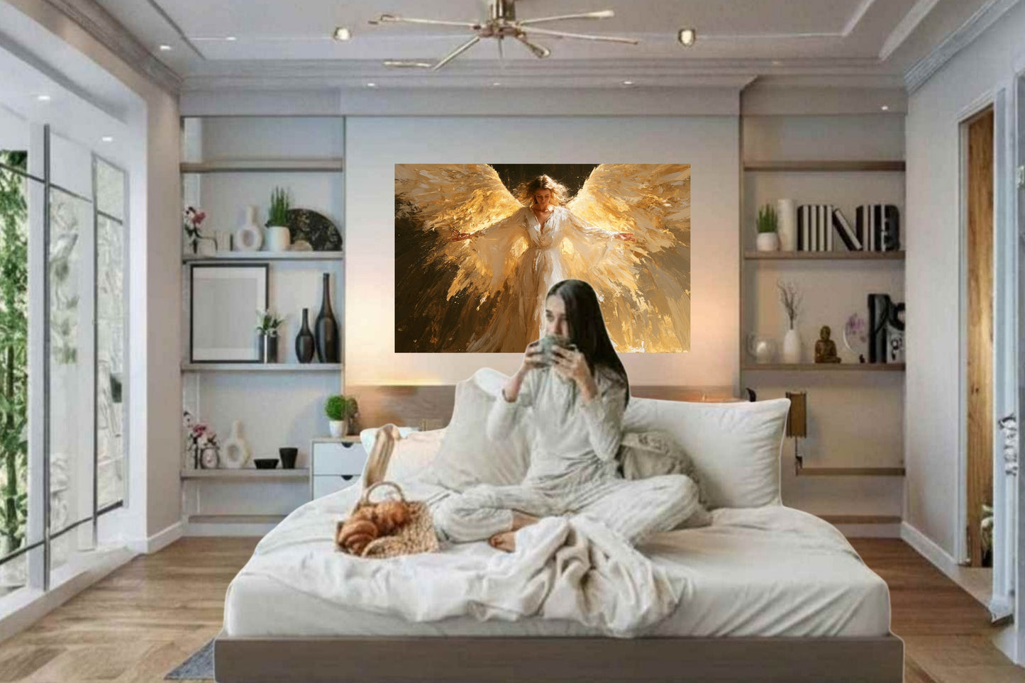 Wrapped In His Light | Angel Art | Christian Wall Decor | Heavenly Angel Print | Spiritual Art