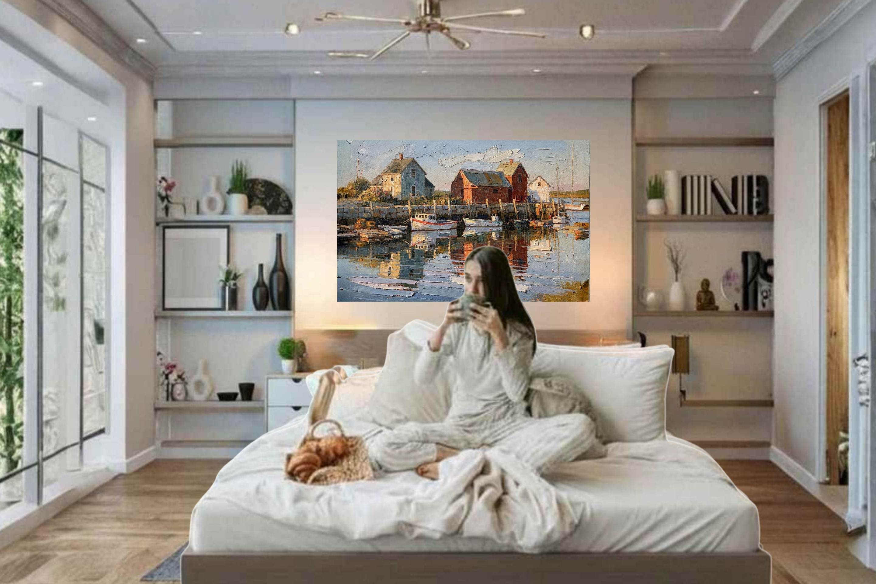 New England Boating| Coastal Homes and Ships Art| Giclee Paper- Wood- Metal- Canvas