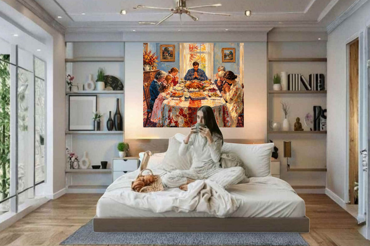 Happy Thanksgiving Give Thanks Celebrate the Holiday Giclee Paper- Wood- Metal- Canvas