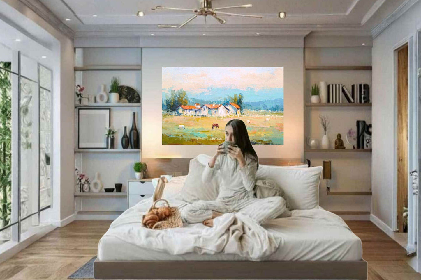 Tuscan Horse Farm at Dusk| Equestrian Print |Impressionist Art| Landscape Print| Giclée on Canvas, Wood, Metal, Fine Art Paper
